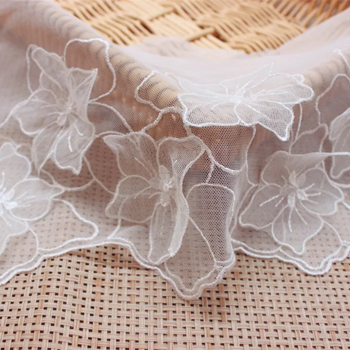 

Fashion Mesh Flower Embroidered Lace Fabric Lace Trim Accessories Handmade DIY Home Decoration Sewing Crafts 23cm 3Yds/lot