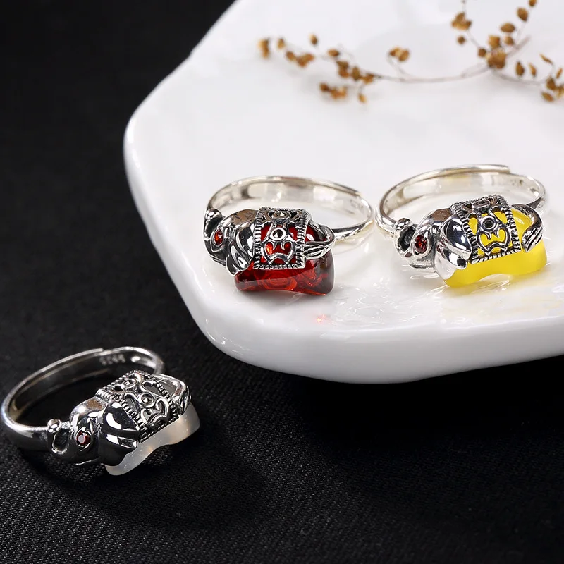 

2018 Special Offer Real Anel Feminino S925 Pure Antique Mosaic Marrow Agate Pomegranate Elephant Lady Opening Rings Wholesale