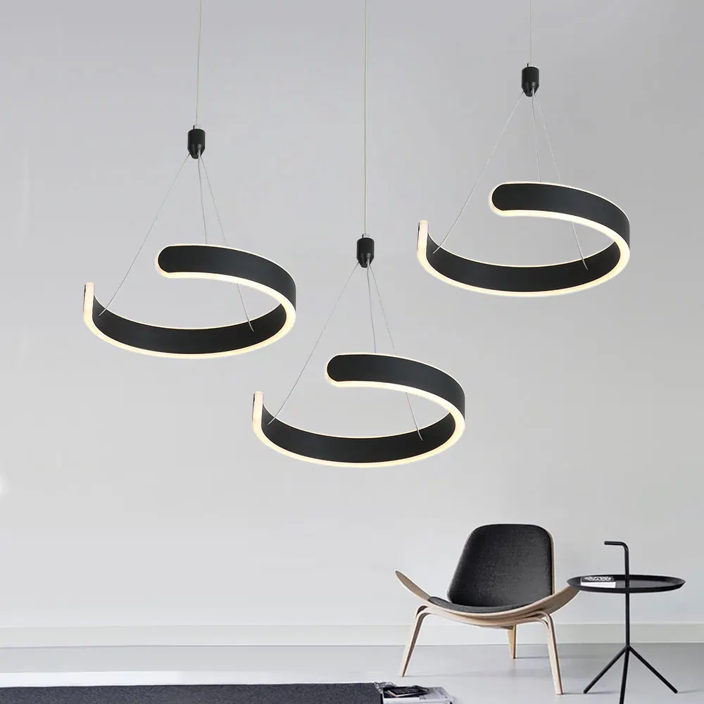 Modern Led Pendant Lights Remote-Controlled Lighting Kitchen Black Dining Room Bar Living Home Decoration Creative | Лампы и освещение