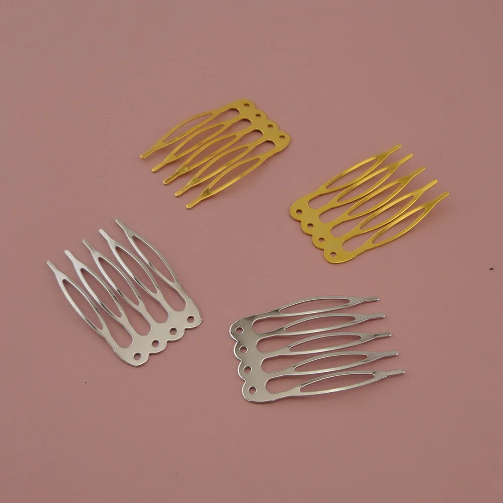 50PCS 2.5cm*3.9cm 5teeth flat Plain Metal Hair Combs accessories with