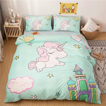 

Lovely Cartoon Unicorn Printing Fleece Fabric Girl Child Bedding Sets Velvet Flannel Duvet Cover Bed sheet Bed Linen Pillowcases