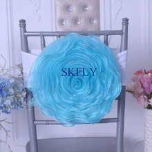 CH091V Новое свадебное украшение большой органзы синий стул роза цветок с белой повязка из спандекса