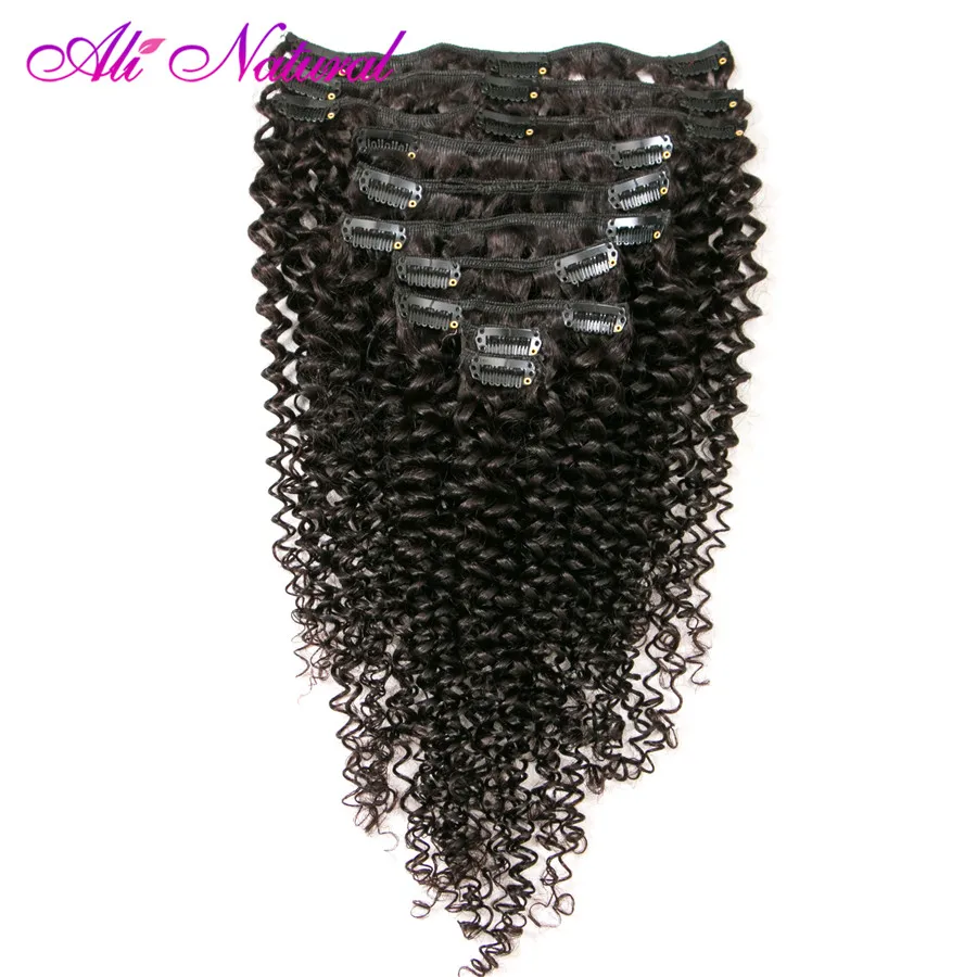 Ali Natural Mongolian Kinky Curly Clip In Human Hair Extensions 10 Pcs/Set Clips 4B 4C Pattern Machine Made Non Remy |