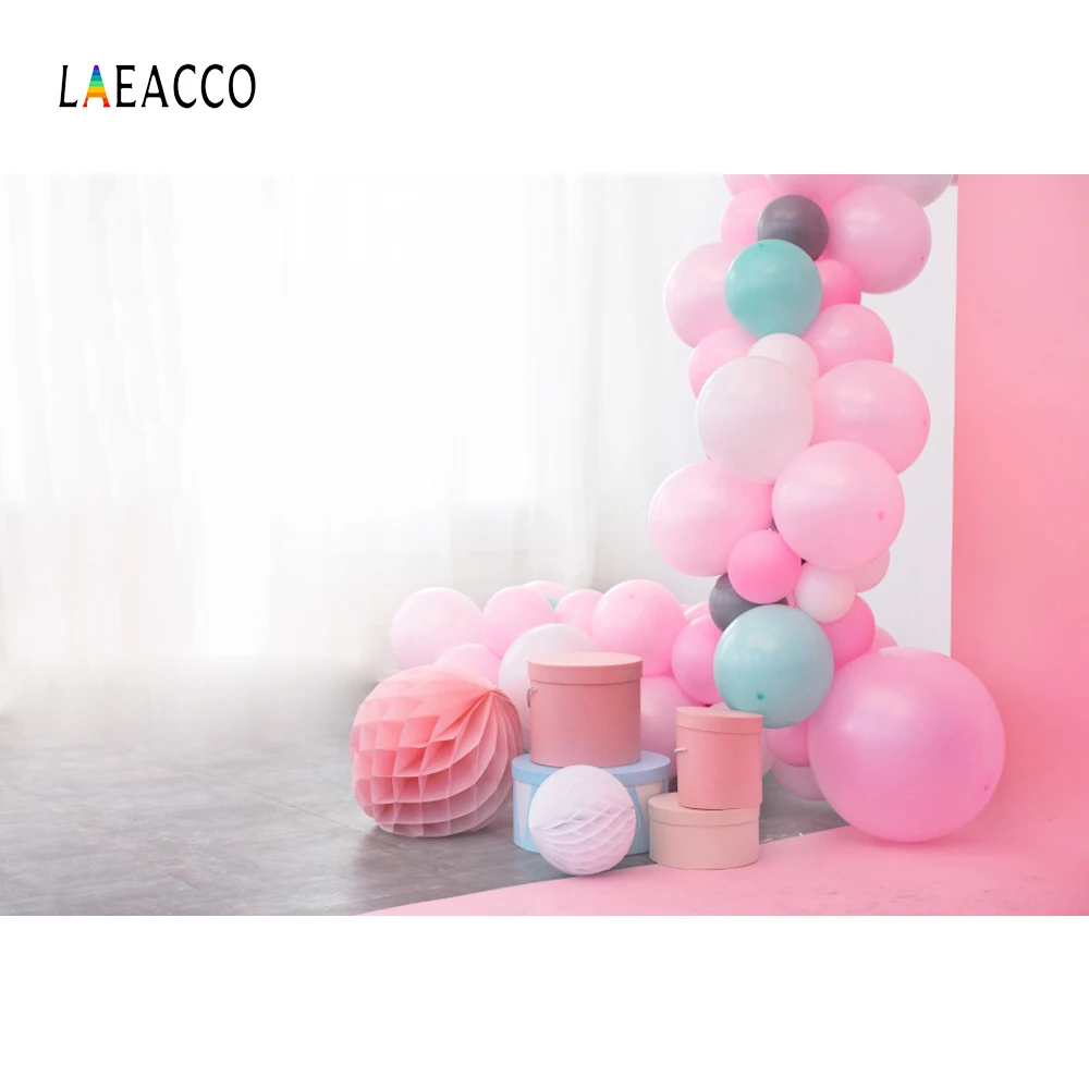 

Laeacco Pink Balloons Baby Birthday Party Flower Gift Curtain Family Portrait Photo Backdrops Photo Backgrounds For Photo Studio