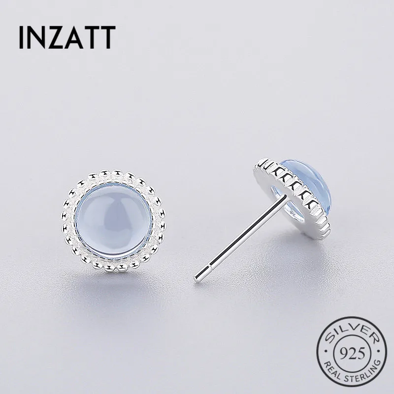 

INZATT Minimalist glass Stud Earrings Creative Personality Real 925 Sterling Silver Women Birthday Fine Jewelry Accessories Gift