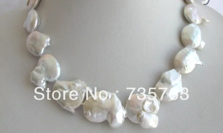

HOT 00158 stunning big 23mm baroque white keshi reborn freshwater pearl necklace