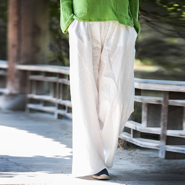 

2018 Casual Loose Wide Leg Pants Women Original Designer Woman Linen Cotton Pants Plus Size Vintage Elastc Waist Trousers