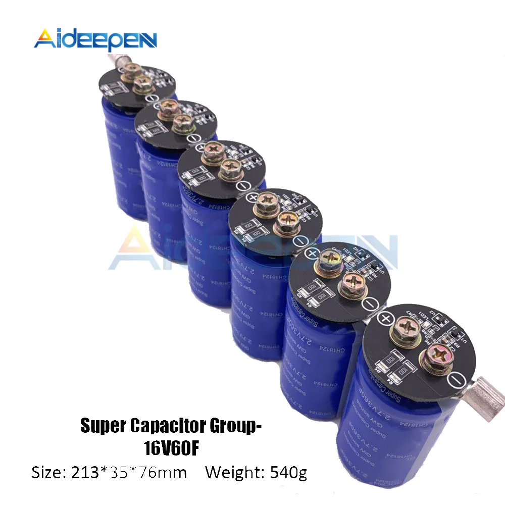 

Super Farad Capacitors 6PCS/Set 16V 60F Super Capacitor with Protection Board Single Row 2.7V 360F Farad Capacitor for Car