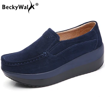 

BeckyWalk New Autumn Suede Leather Wedge Women Shoes Casual Platform Sneakers Women Comfortable Zapatos Mujer Size 35-42 WSH2741