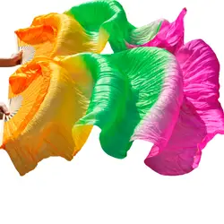 Хороший 3 цвета Высокое качество Настоящее Шелковый веер вуаль для танца живота Шелковый Китай оранжевый + зеленый Роза оптовая продажа