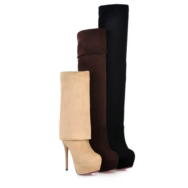

NEW fashion sexy Thin Heels Over-the-Knee women boots Nubuck PU High-heeled platform Round Toe autumn women's Knight boots 43