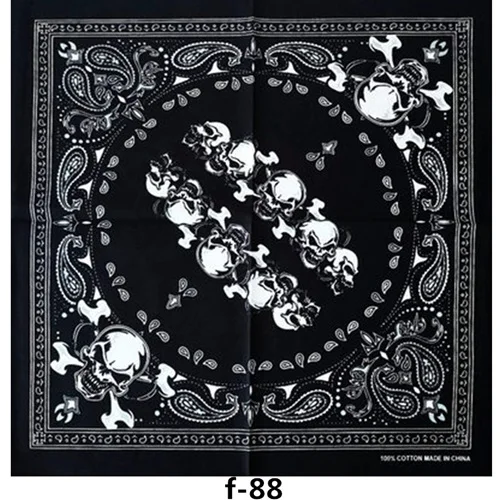 F51 хлопок унисекс хип хоп черная бандана мода Пейсли головные уборы повязка для волос шеи шарф запястья обертывания квадратные шарфы платок - Цвет: f-88