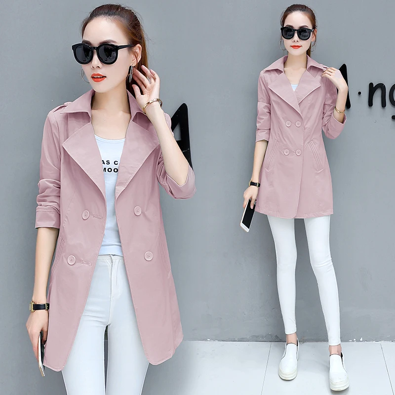 

2019 Spring and Autumn new Korean women windbreaker Slim wild spring summer fashion long section of thin coat tide