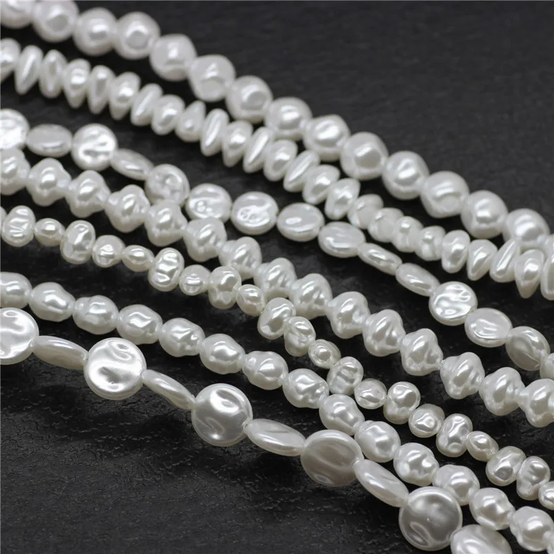 

10pcs/lot faux resin acrylic highlignt white color baroque pearl beads abnormal irregular button coin manmade pearl