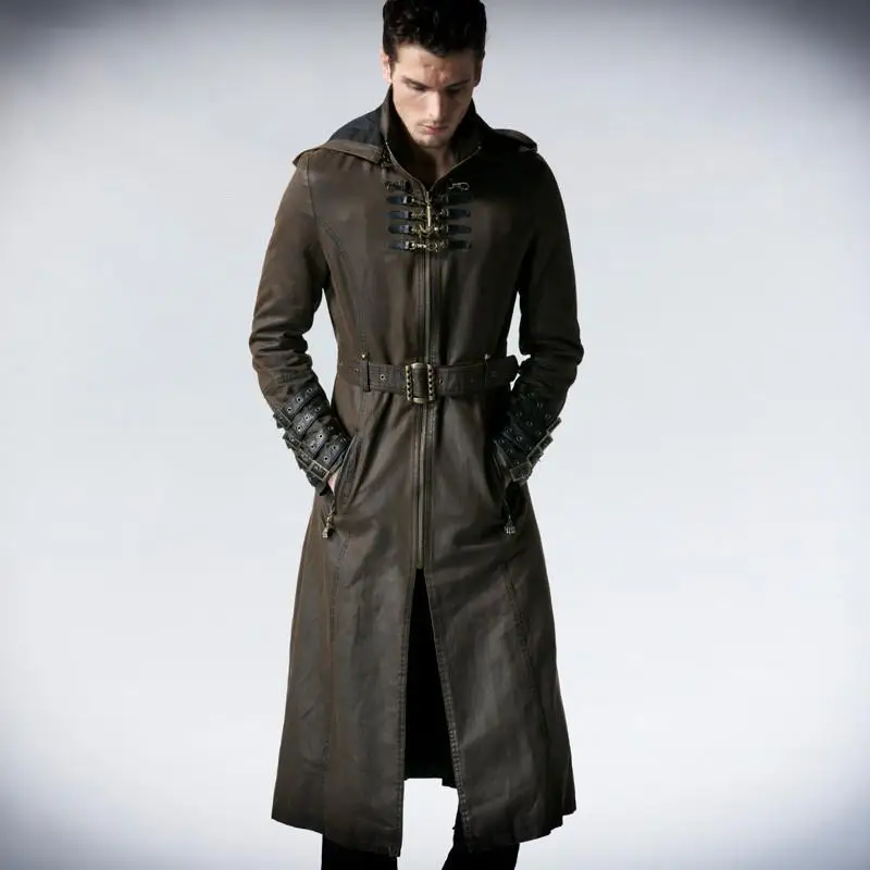 Панк Rave Мужская Готическая военная сила Walker пальто с капюшоном с поясом Y-550