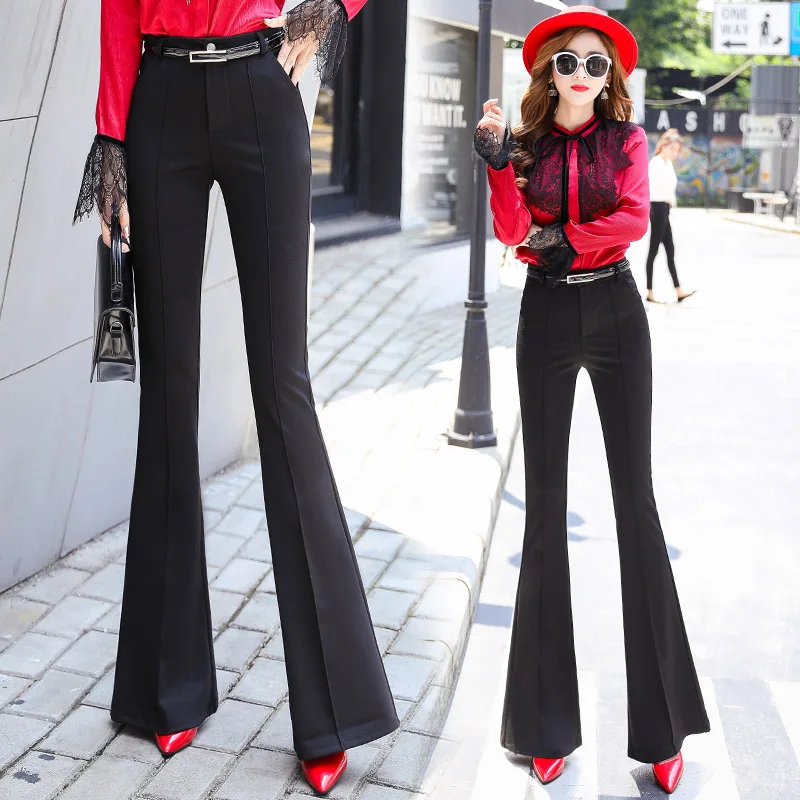 Брендовые новые женские модные брюки размера плюс, узкие длинные расклешенные брюки, широкие брюки, элегантные офисные женские брюки