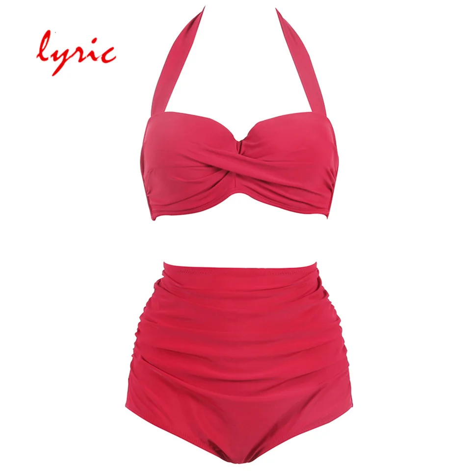 

TQSKK 2018 New Halter High Waist Bikinis Sexy Solid Women Swimsuit Female Summer Beach Wear Bikini Set Swim Bathing Suit Biquini