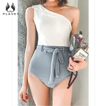 Сексуальный женский купальник в стиле ретро с белым ребристым поясом, Женский цельный купальник на одно плечо, женский купальный костюм, монокини, трикини