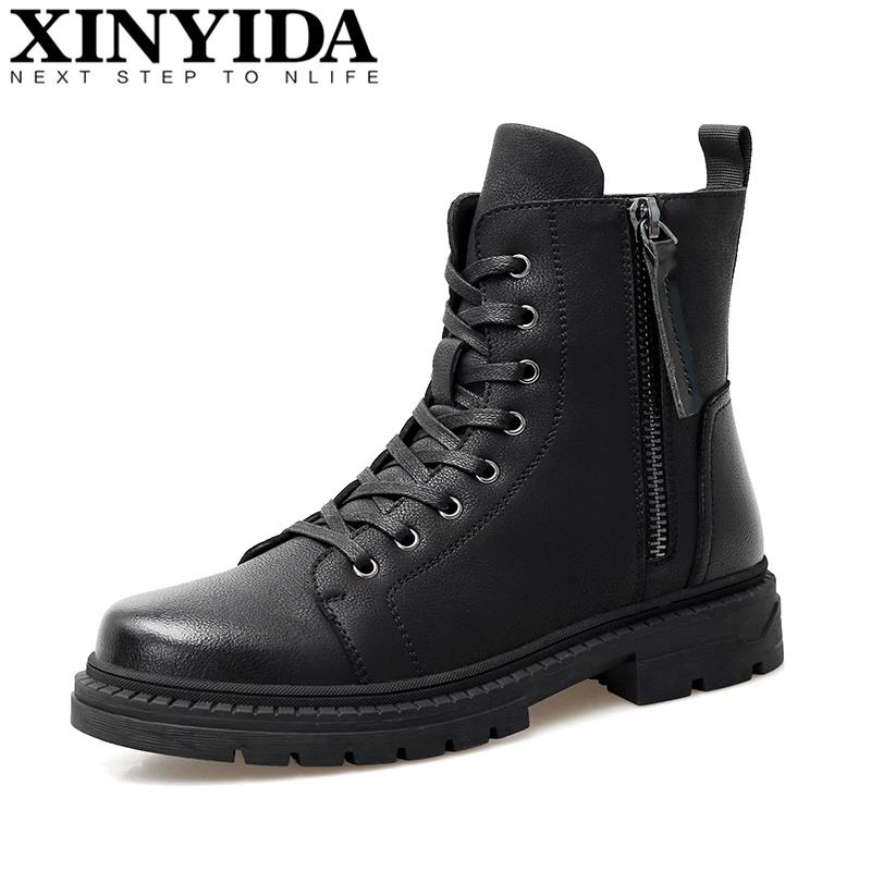 Buy  2018 Hot Genuine Leather Winter Boots Men Lace Up Warm Plush Martin Boots Ankle Boats Fashion Motor