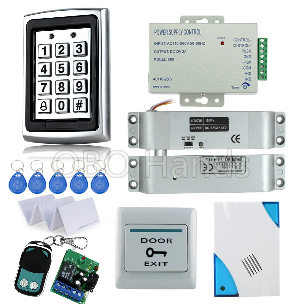 

Full RFID Access Control System Kit Metal Access Control Keypad+ Electric Door Lock DC12V+ Power Supply with Remote Control Keys