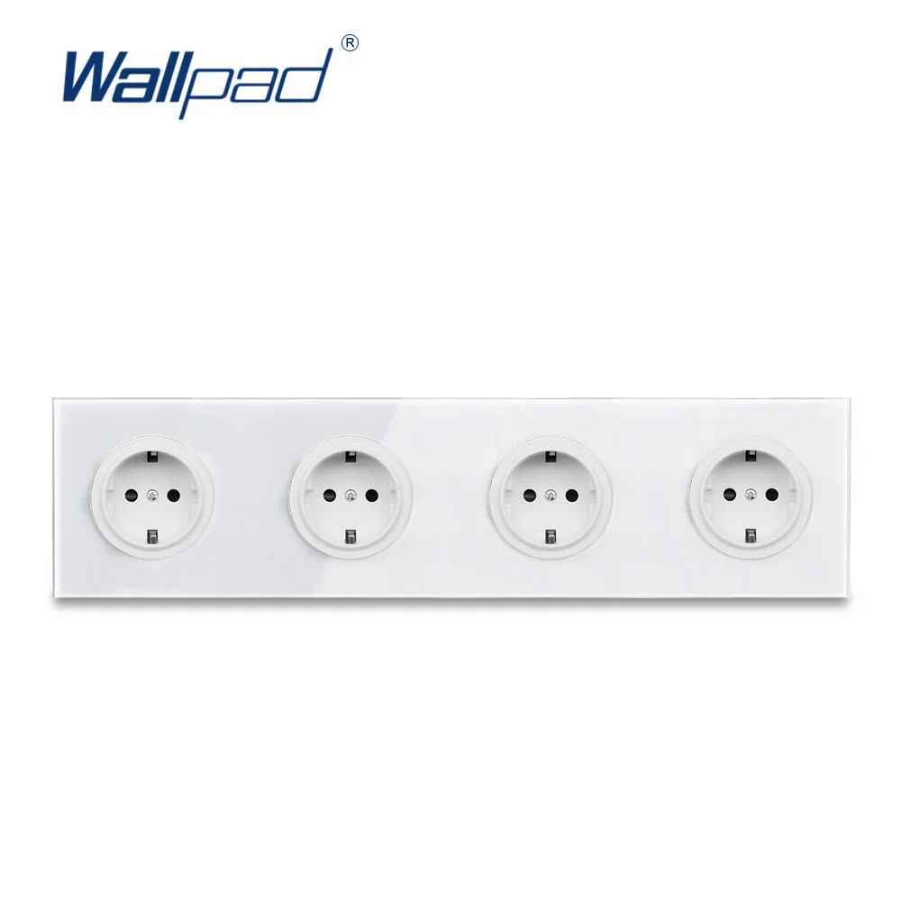 

Wallpad L6 White Quadruple 4 Way German Plug Schuko Power Outlet Wall Socket with Tempered Glass Panel 344*86mm 4 Port 4 Gang