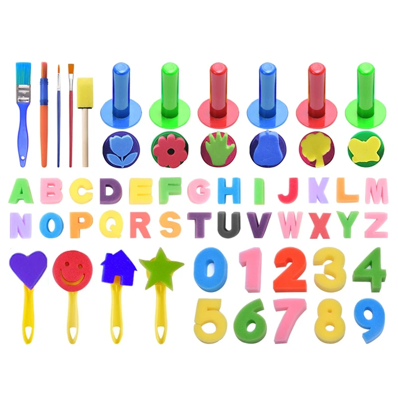 

51Set Painting Sponge Brush Set Multi-Pattern Kid's Drawing Tools Educational Painting Toys for Small Artists Under 3 Years Old