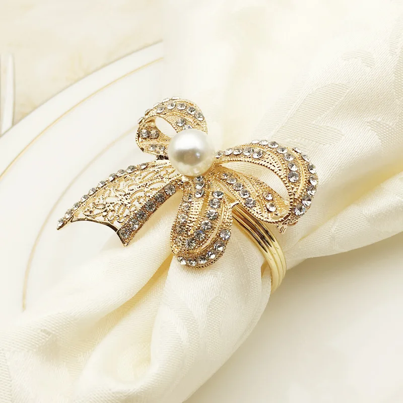 

SHSEJA High-grade napkin ring Western Tableware Diamond rhinestone Butterfly Knot Wedding napkin Ring Desktop Decoration
