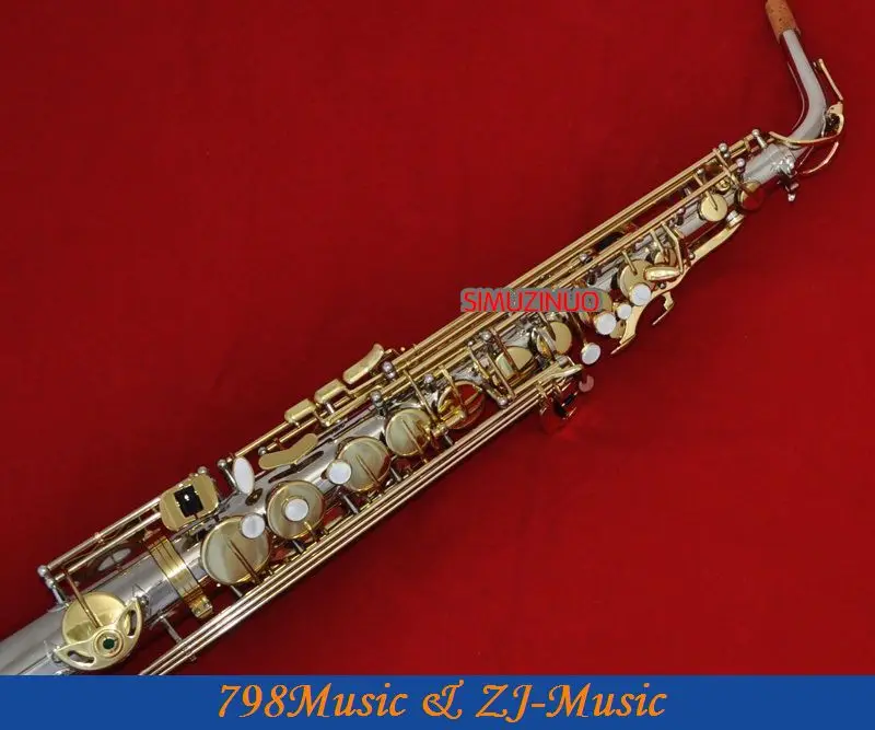 Никелированный и позолоченный Белл-Eb альт саксофон высокий F# ключ-жемчужные бутоны
