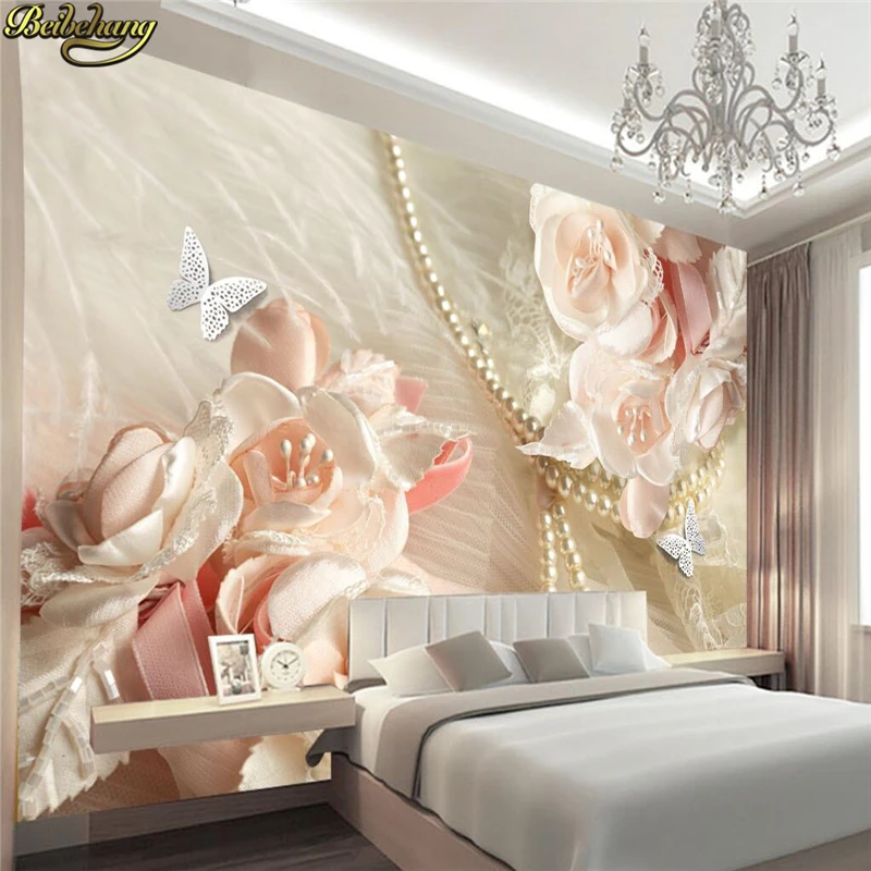 

beibehang Custom Photo Wallpaper Jewelery Silk Flower 3d 3d Luxury Living Room TV Theme Hotel Background Mural papel de parede