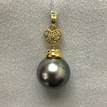 

Free Shipping 18K Yellow Gold Round Black Tahitian Sea Cultured Pearl Diamond Pendant 13.6MM