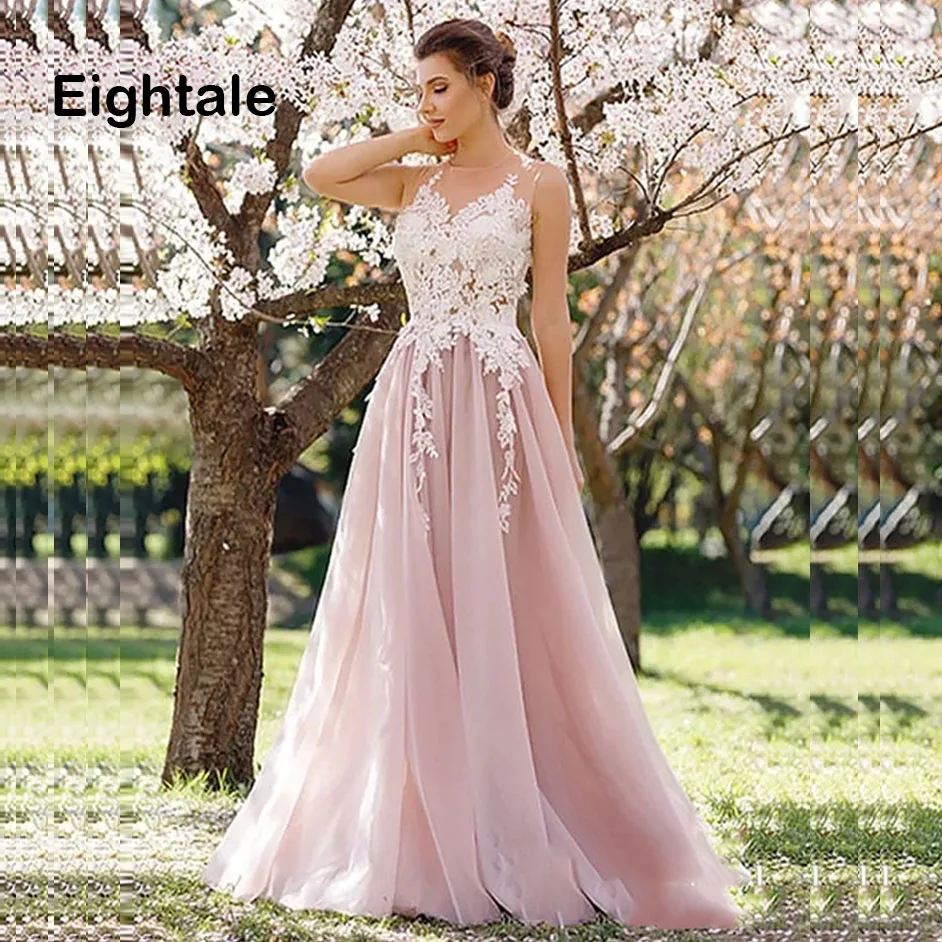 Eightale Boho Princess Wedding dress 2019 Pink Appliques A Line bridal Gown Beac
