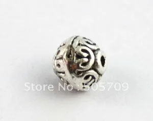

200 Tibetan silver spiral heart round spacer beads A8398