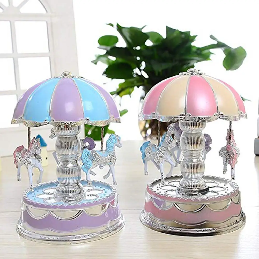 Nueva caja de música de carrusel LED brillante para niños juguete de cumpleaños regalo de boda caja de música de carrusel juguete para niños muñeca de juego