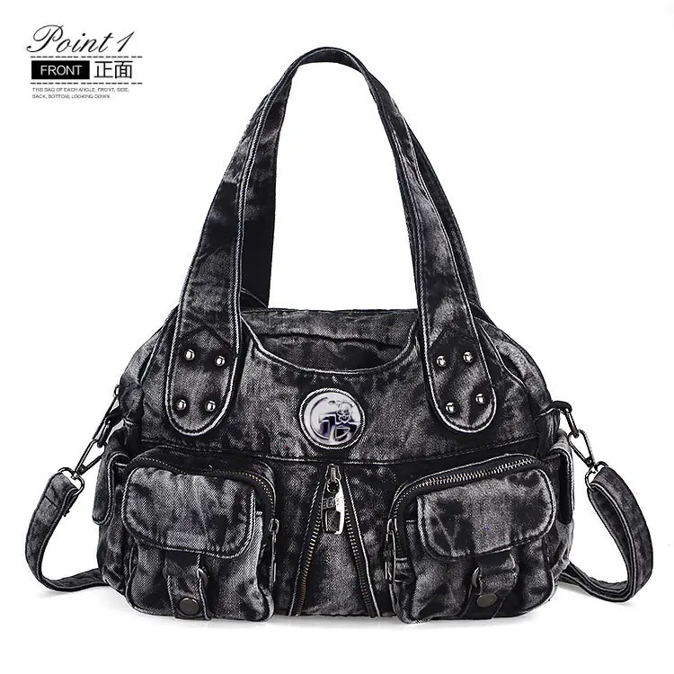 

New 2017 Women Luggage Travel Bags Two Pockets Denim Bags Handbags Fashion Shoulder Bag Female