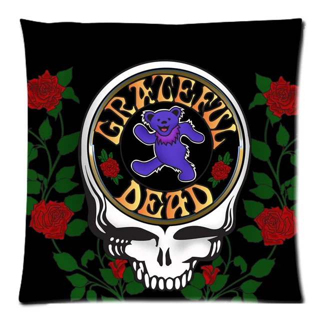 Grateful Dead Rose Skull Background Two Side Printed Cotton Linen Grateful Dead Rose Skull Background Two Side Printed Cotton Linen Throw Pillow Case Square Decorative Cushion Cover