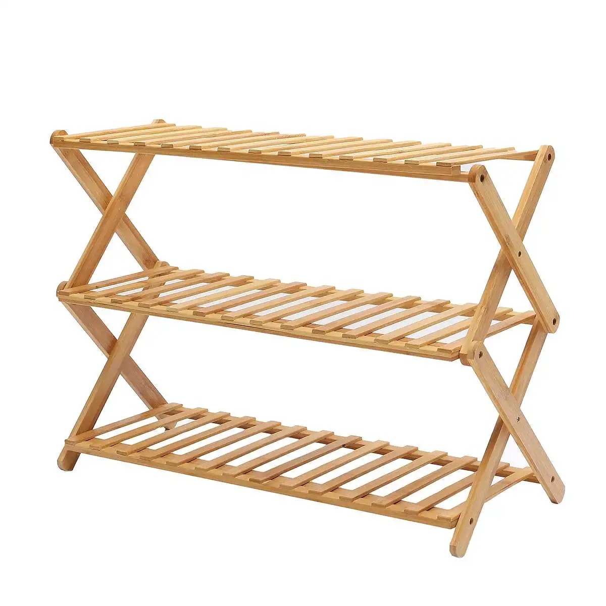 2/3/4/5 Tiers Foldable Natural Plant Stand Flower Pot Decor Shelf Garden Balcony Planter Flower Pot Tray Display Rack - Цвет: 68cm length 3 Tiers