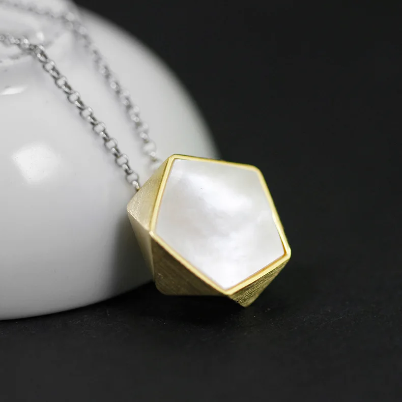

China Original Design Geometric polygon Northern Europe Style Unique White seashells Pendant Necklace silver 925 jewelry