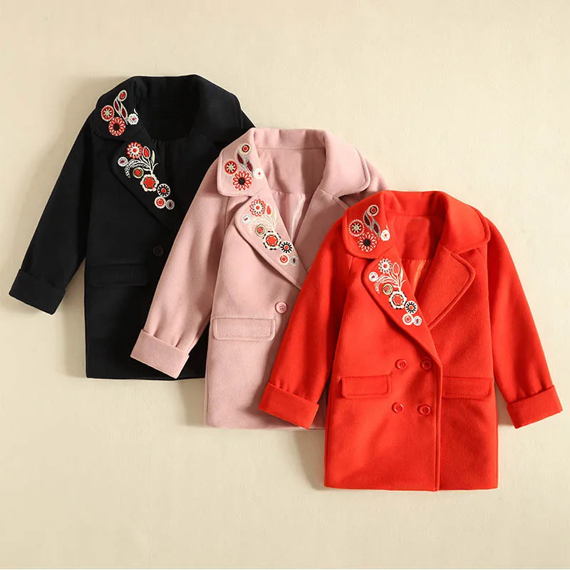 

IMMDOS Winter Wool Coat For Girl Children Long Sleeve Warm Clothes Kids Flower 2018 Fashion New Year Outwear Girls Clothing