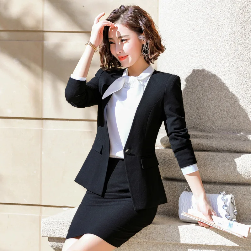 Fmasuth 5XL Large Size Business Ladies Skirt Suit Outfits 2 Pcs Set Ensemble Femme 2 Pieces Pantalon Set Blazer Skirt 863