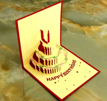 

Free Shipping+Wholesale Birthday Gift Cake Card Pop Up 3D Greeting Card With Envelope,300pcs/lot