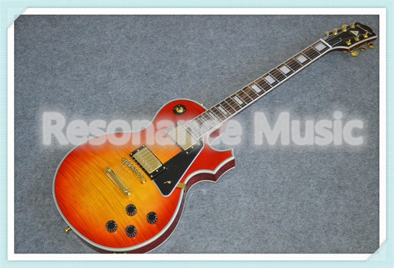 

New Arrival CS Cherry Sunburst Tiger Grain Finish Suneye LP Custom Style Guitar Electric With Black Pickguard In Stock
