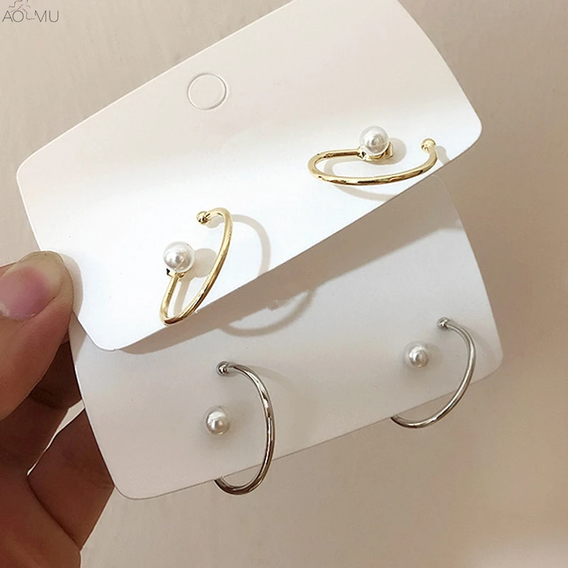 

AOMU Simple Prevent Allergy Gold Silver Metal Pearl Hollow Geometric Round Circle Big Statement Earrings for Women Party Jewelry