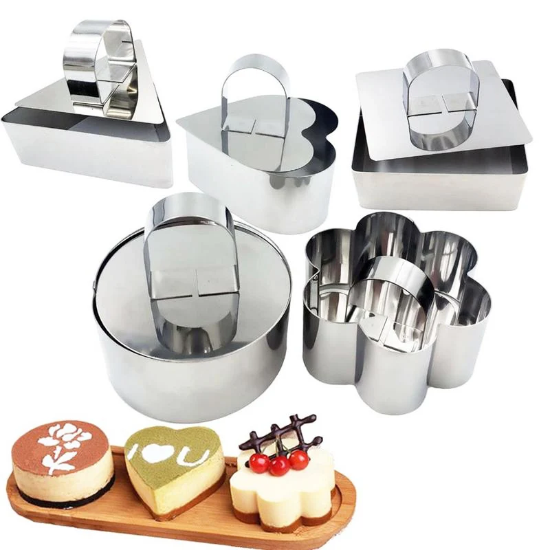 

Mousse Ring 3D Round & Square Cake Molds Stainless Steel Baking Moulds Kitchen Dessert Cake Decorating Tools Hand Push Baking