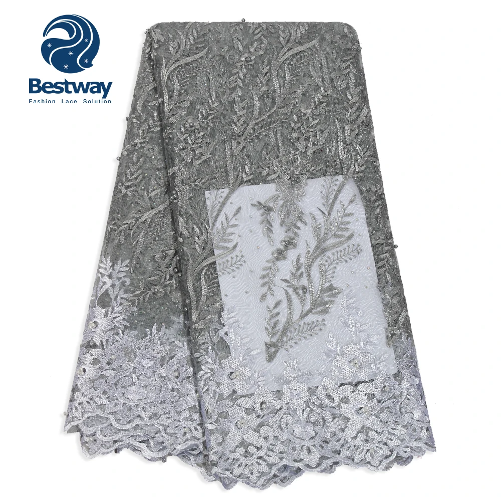

Bestway French Net Lace Fabric 3D Flower African Tulle Mesh Lace Fabric High Quality African Lace Fabric With Rhinestones Laces