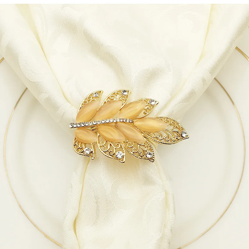 10pcs/lot Napkin Ring Metal Leaf Napkin Ring With Diamond Alloy Napkin