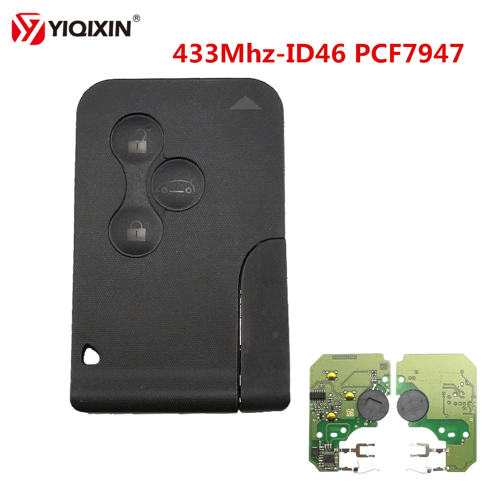 

YIQIXIN 3 Button Smart Card With Insert Small Key Blade 433Mhz ID46 Chip PCF7947 For Renault Megane 2 3 Koleos Scenic 2003-2008