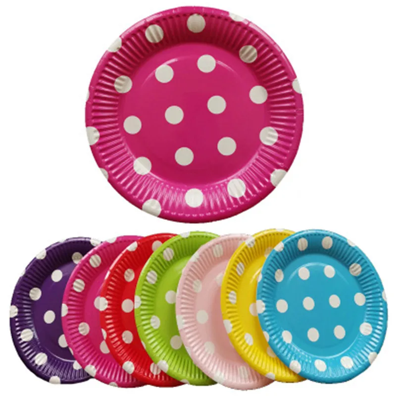 

7 Inch Round Disposable Plate Multi-color White Dot Birthday Party Paper Plate Eco-friendly Cake Fruit Tray Picnic Snack Dishes