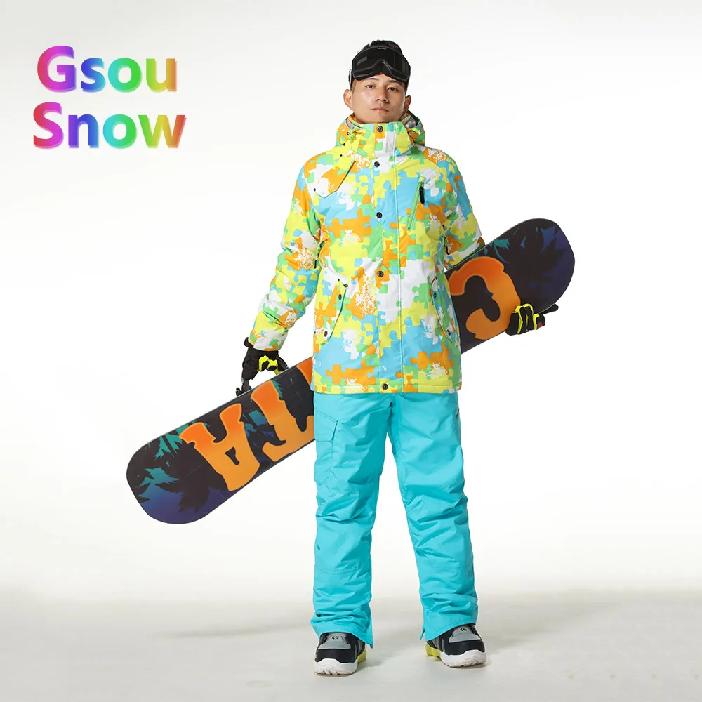 Gsou Sonw Outdoor Sports Winter Men's Skiing Clothing Snowboarding Sets Warmer Ski Jackets Waterproof Ski Pants Suits - Цвет: 1503 001 1