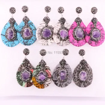 

5Pair Mix color snakeskin leather dangle earrings Nature Purple Quartz fashion drop jewelry earring for women