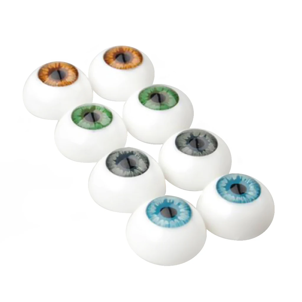 8Pcs 4 Colors Half Round Hollow Acrylic Eyes Eyeballs 16mm Doll Making Repair